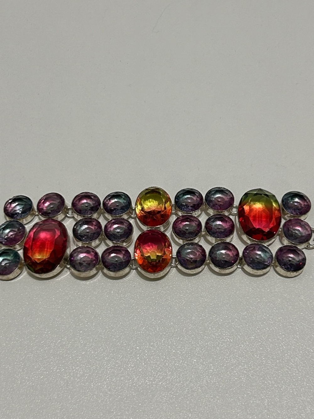 Multicolor Crystal Statement Bracelet - Rainbow Gem Accents